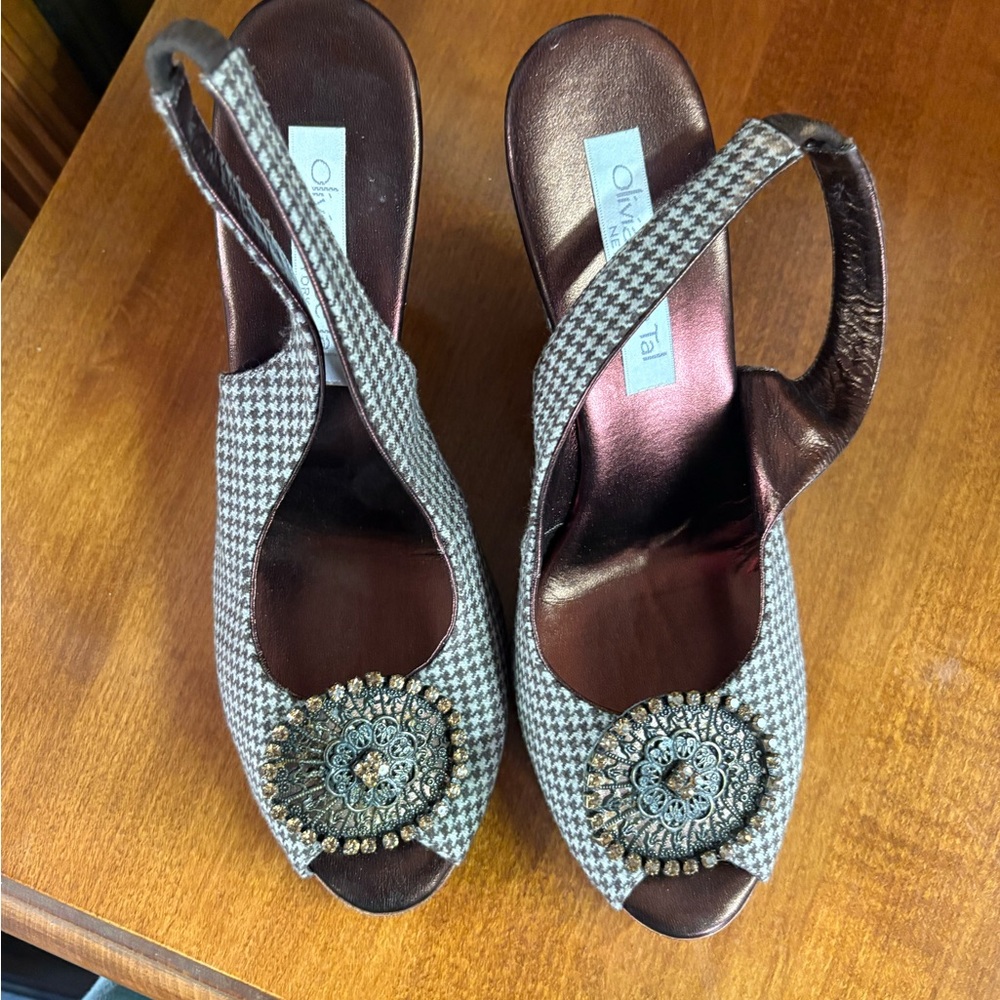 Houndstooth Slingback Heels - Black and Brown